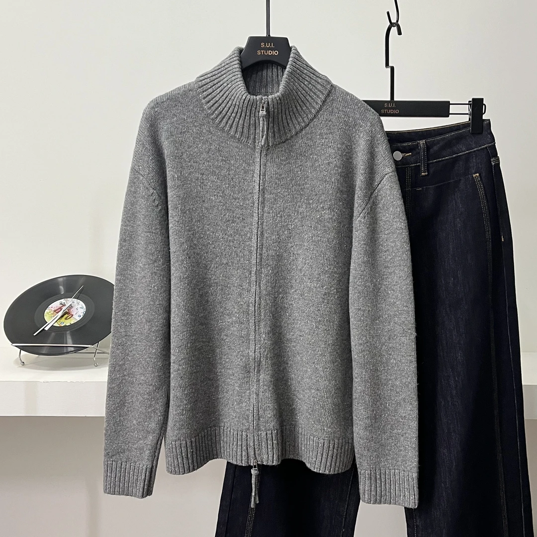 BAICHA • 【贵气灰】 圆领拉链针织开衫外套秋冬季简约 - M5117003