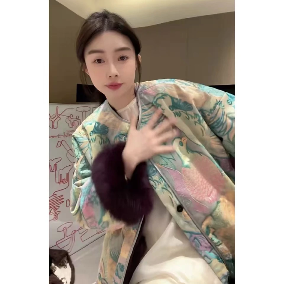 ZHUIMU.【玄凤鹦鹉】新中式国风圆领重工鹦鹉绣花冬季外套ZM7908..