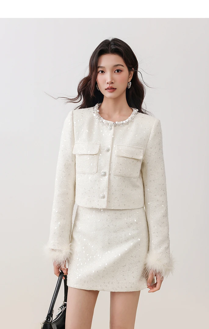 爱客套装秋冬轻熟风女装小个子法式半裙粗花呢时尚YA25147H001