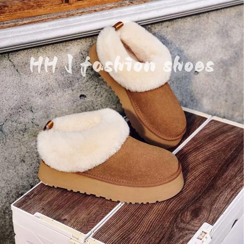 羊皮毛一体棉鞋女冬季新款加绒加厚女鞋一脚蹬棉鞋保暖厚底雪地靴