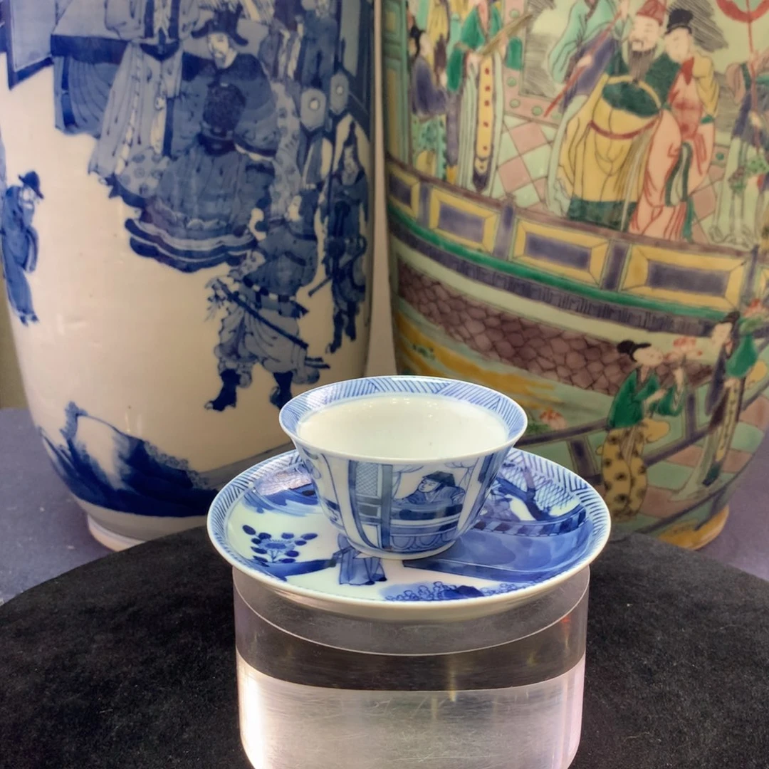杯子陶4417瓷器—青花人物故事杯碟一套