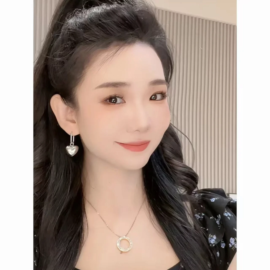 合金无非金属耳饰 普通金属韩系立体爱心吊坠#