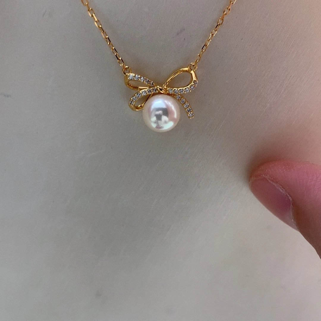 颈饰银S925镶嵌海水珍珠7.5-8mm ak蝴蝶结