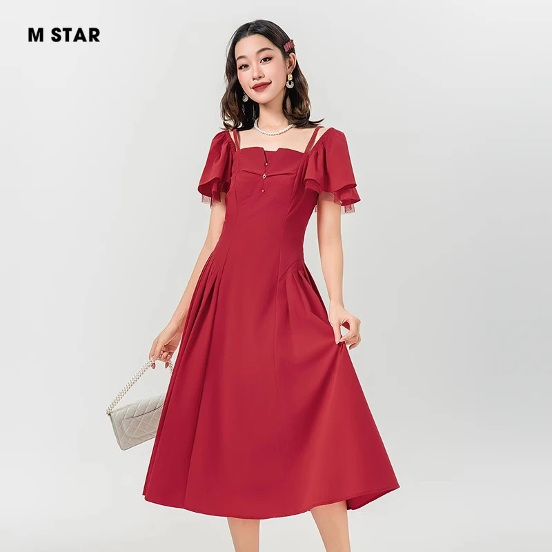 【诗语专属】M-Star夏季法式一字领抹胸吊带露肩连衣裙SEAL122566