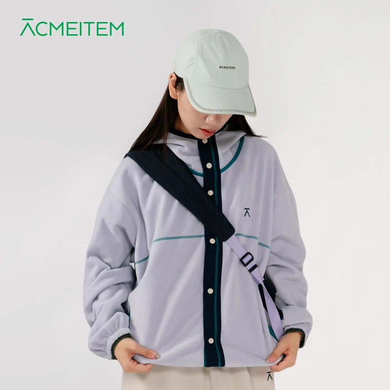 ACMEITEM爱棵米 户外秋冬保暖摇粒绒连帽外套休闲抓绒宽松开衫女