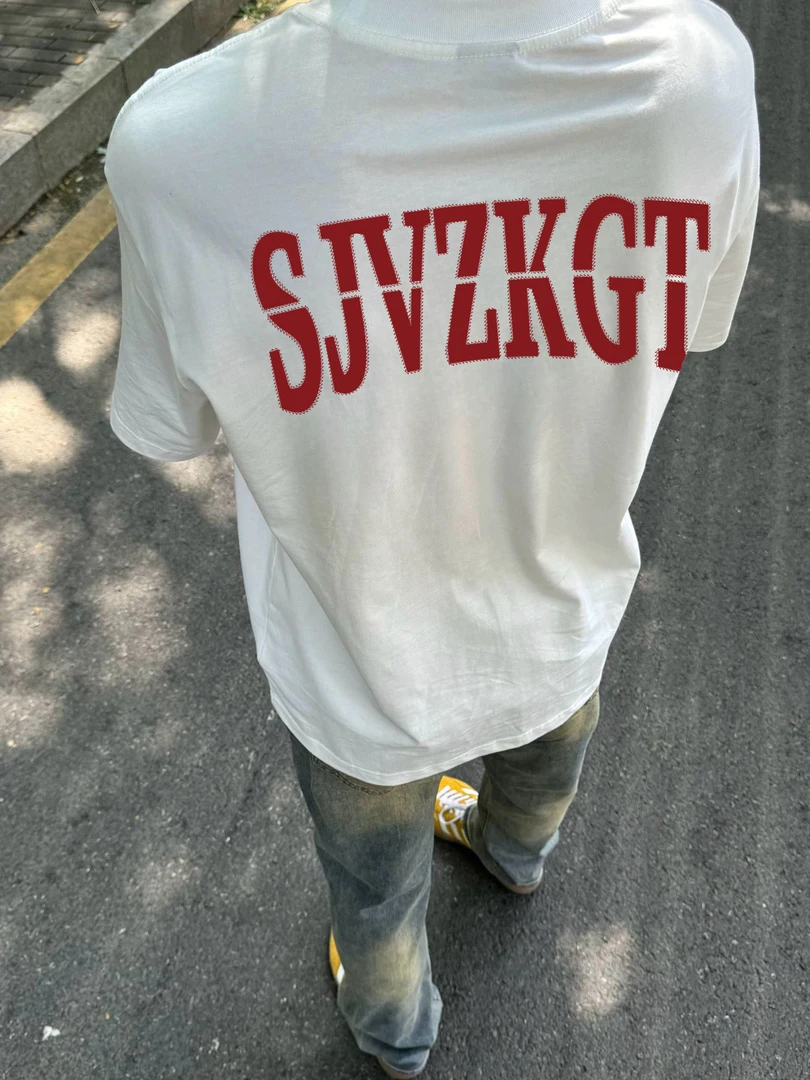 美式高街断开字母印花短袖男t恤2025夏季纯棉圆领上衣休闲百搭ins