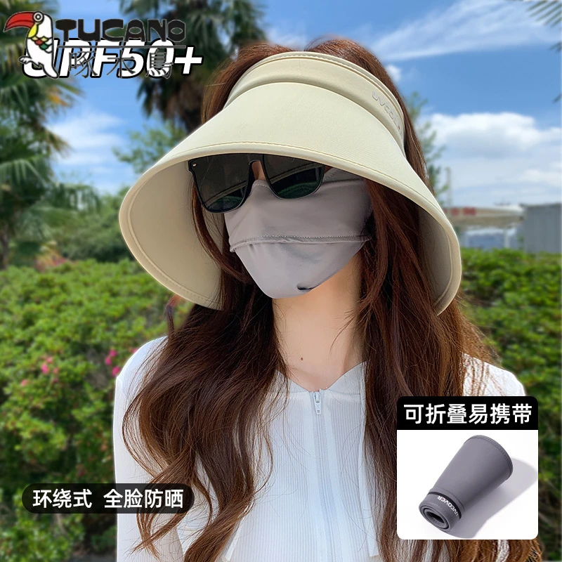TUCANO/啄木鳥环绕式防晒帽女夏季遮阳帽全脸帽子大檐空顶太阳帽