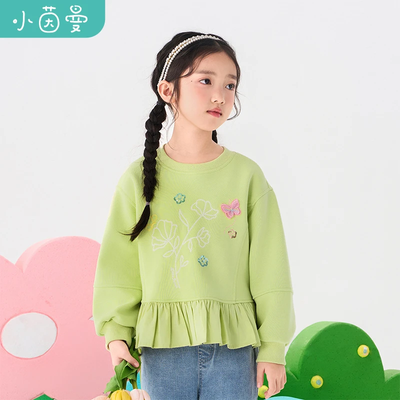 小茵曼女童圆领套头卫衣2025春季中大童长袖上衣小印花GO3851101