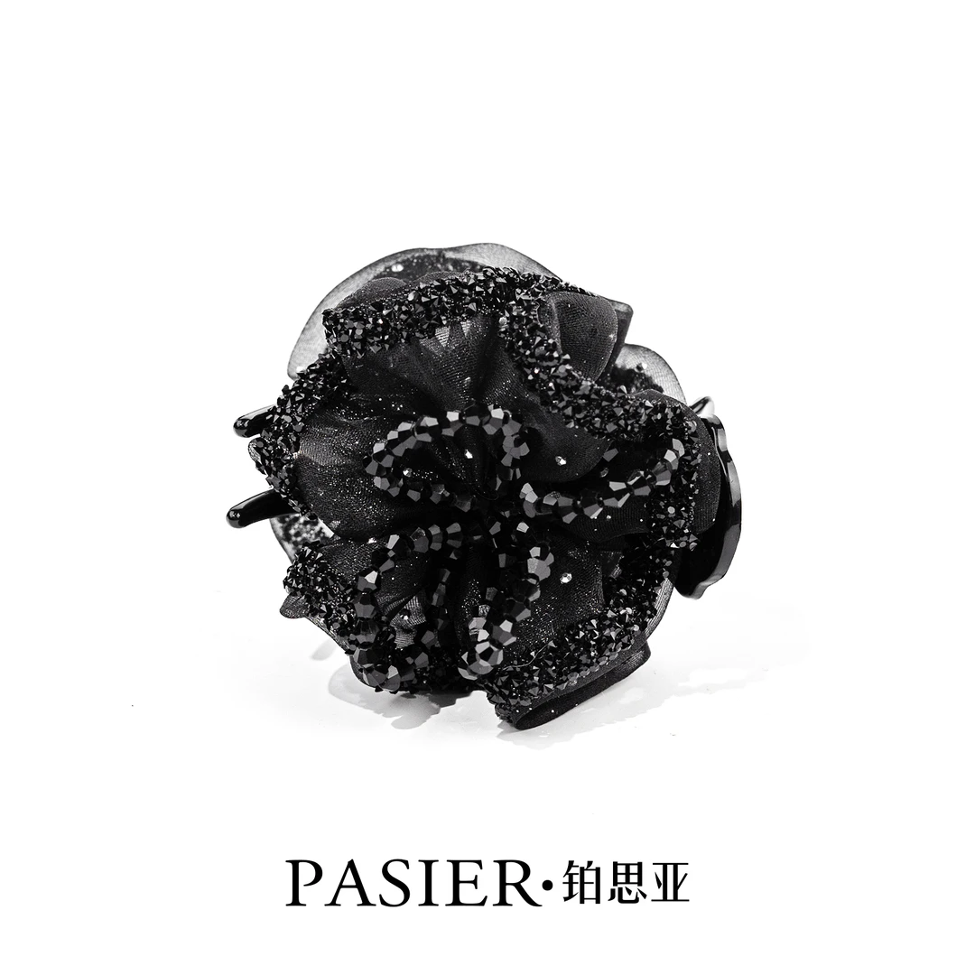 巴黎王妃黑玫瑰 法式浪漫感轻奢八公分时尚百搭丸子头夹 FB1274