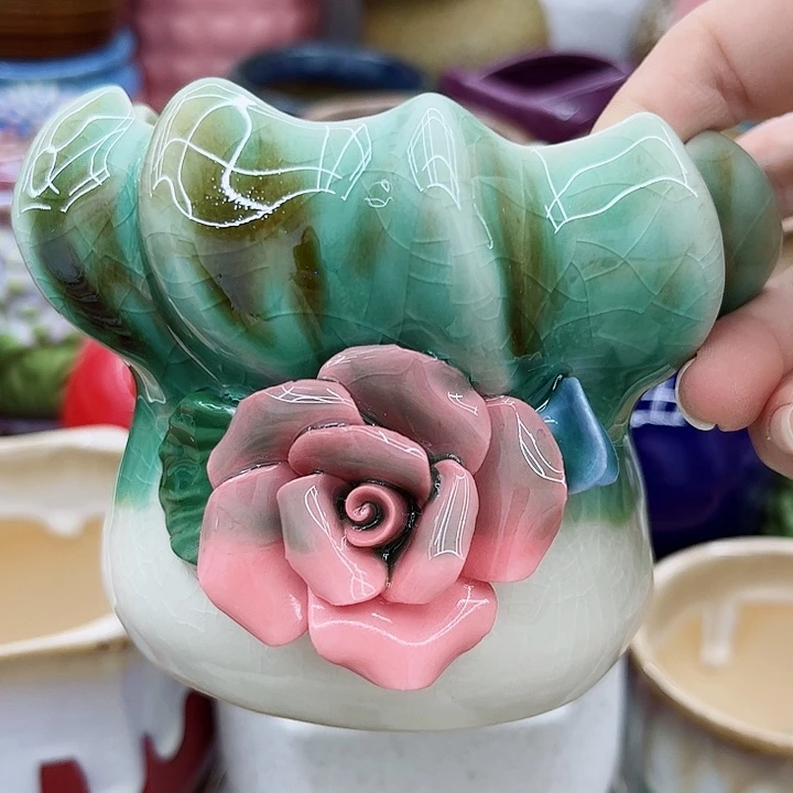 多肉绿植陶瓷花盆9.9包邮，有孔