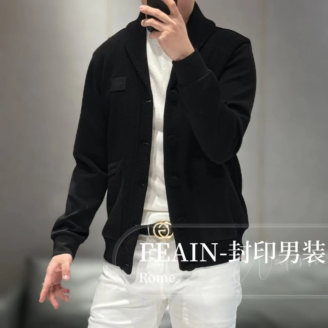 【VEHO】高端定制空气层拼接粗针织青果领开衫6060