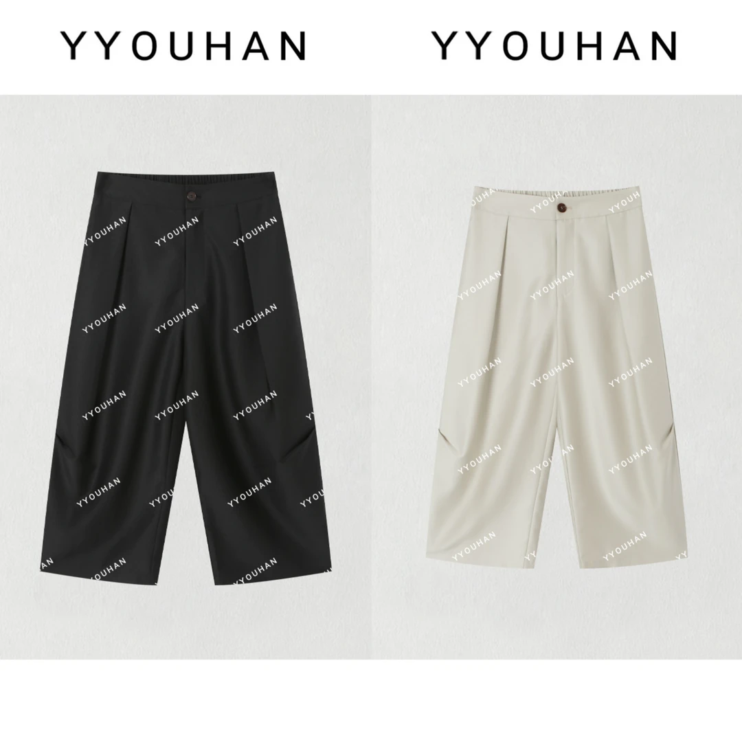 YYOUHAN 2025夏季极简风裤腿捏褶冰感丝滑裤百搭休闲裤 2505C2895