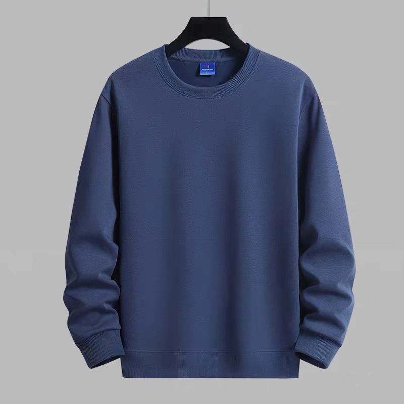 加绒春秋百搭圆领潮流卫衣套头秋冬纯色长袖男装上衣打底衫休闲