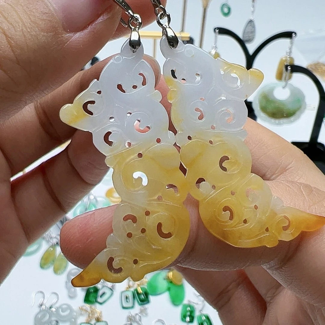 银S925镶嵌翡翠耳饰天然缅甸A货翡翠
