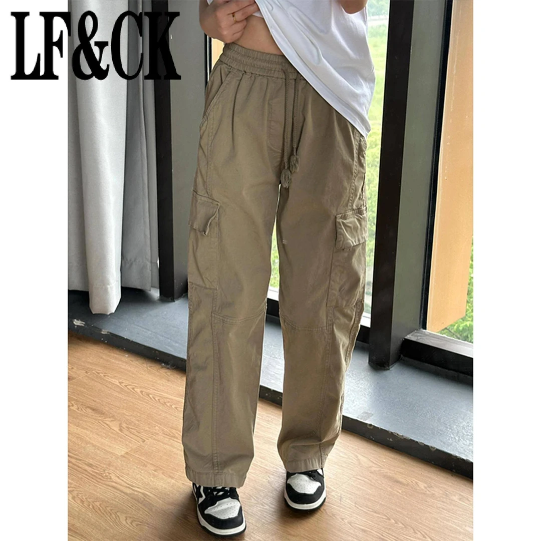 【澳门专柜正品】卡其色工装裤秋季青少年多口袋直筒长裤潮流弯刀