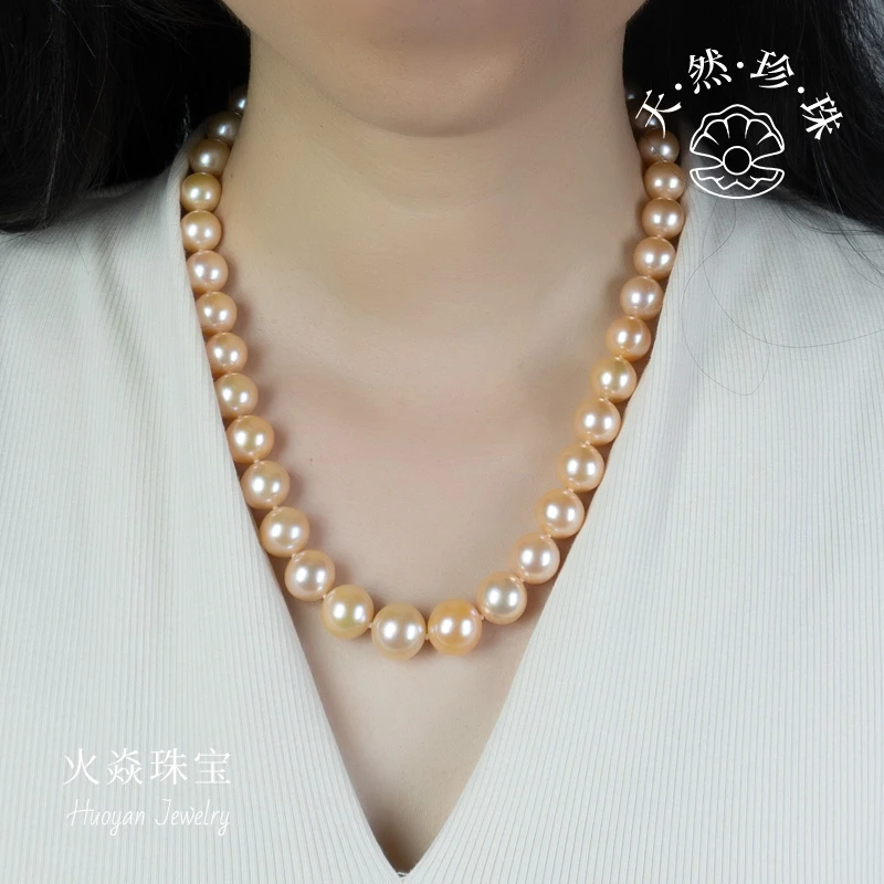 淡水珍珠5097高货11-13MM正圆全无瑕中国红全珠链高端优雅旗袍