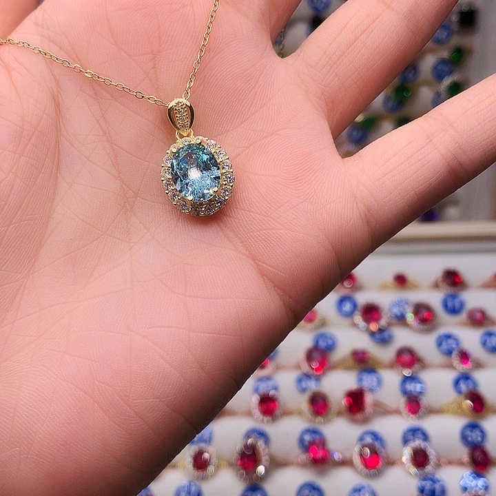 海蓝宝石吊坠(赠链)银S925镶嵌11（8*10）