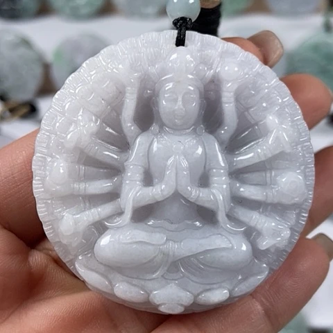 翡翠颈饰未镶嵌山水千手观音两面工福利
