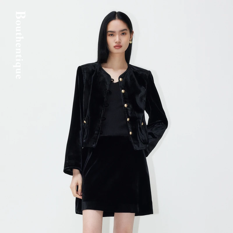 Bouthentique简约百搭箱型直身圆领长袖外套225331E1R04