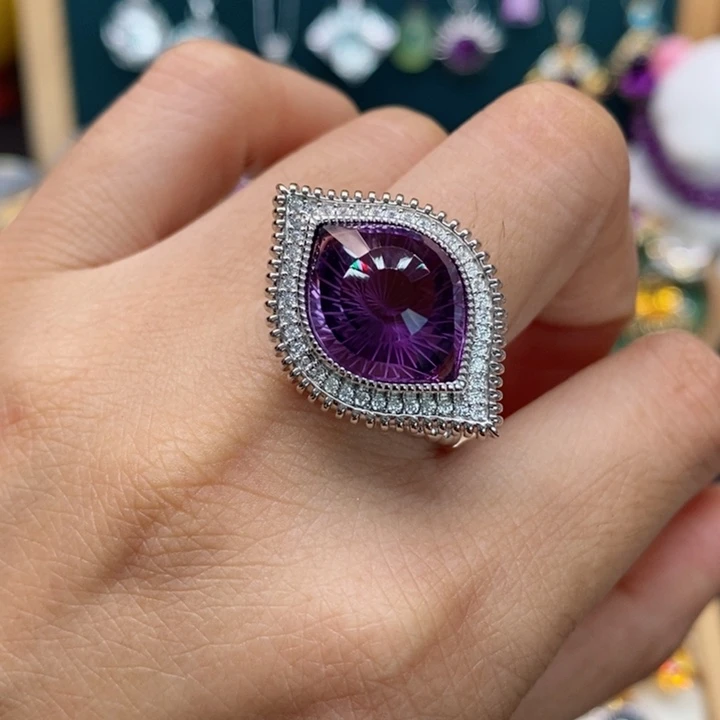 银S925镶嵌戒指水晶天然水晶戒指