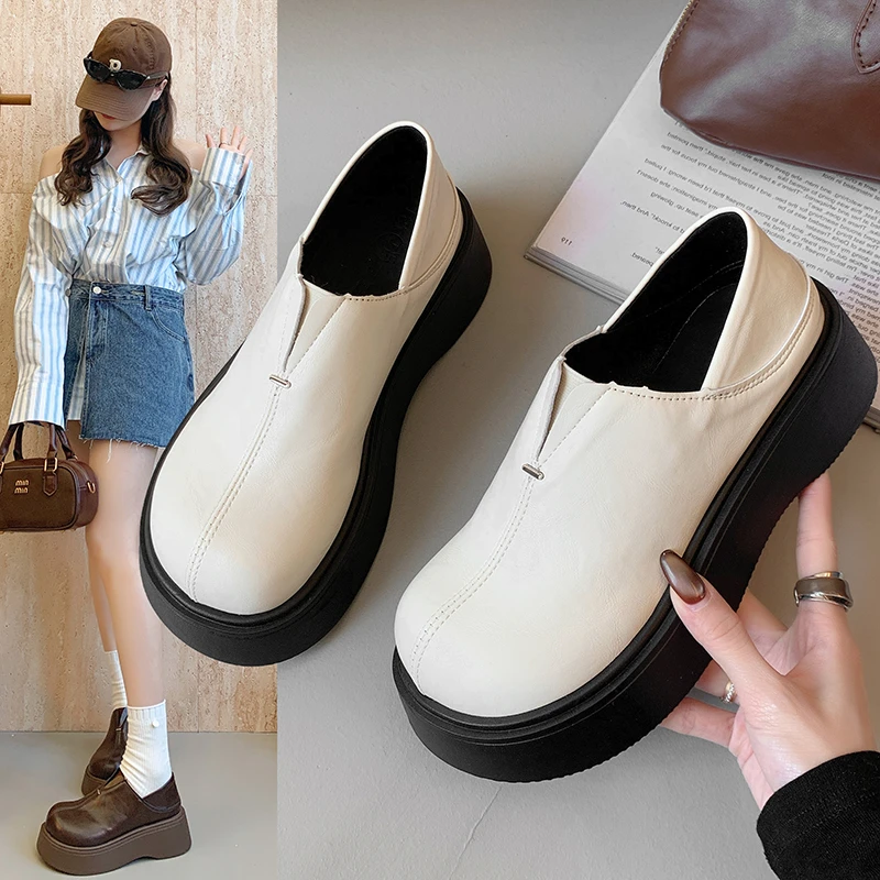 乐福鞋女2025春秋新款粗跟厚底英伦风复古时尚小个子玛丽珍小皮鞋