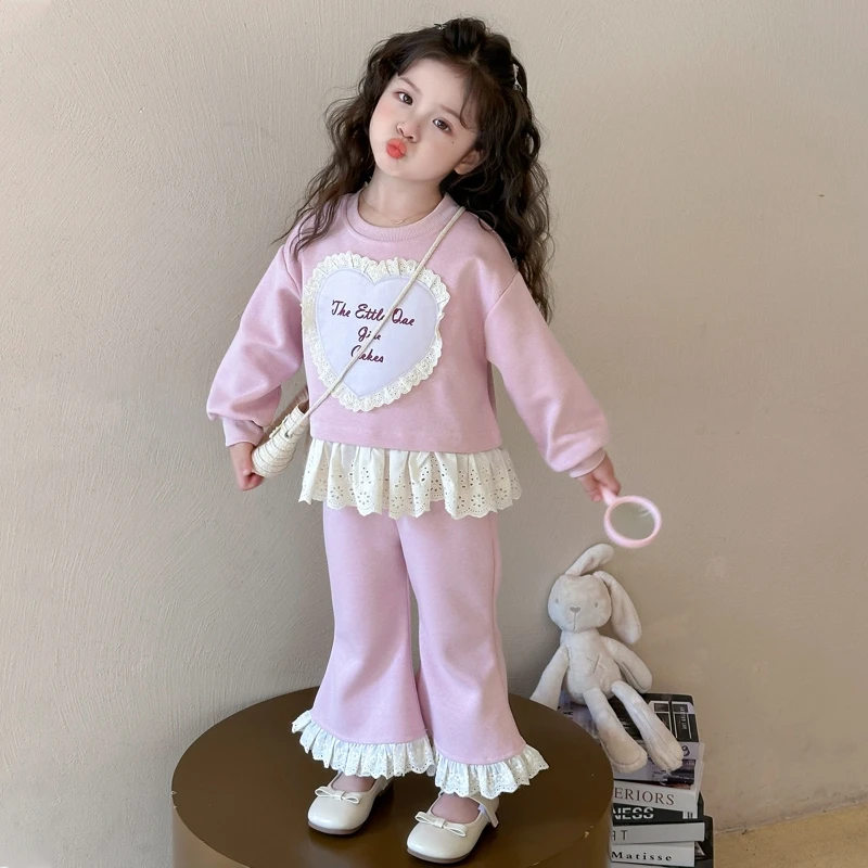 女童花边卫衣套装洋气儿童春秋季新款女宝宝休闲两件套小女孩时髦