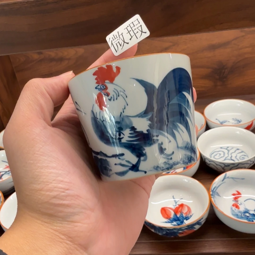 釉下手绘茶具微瑕