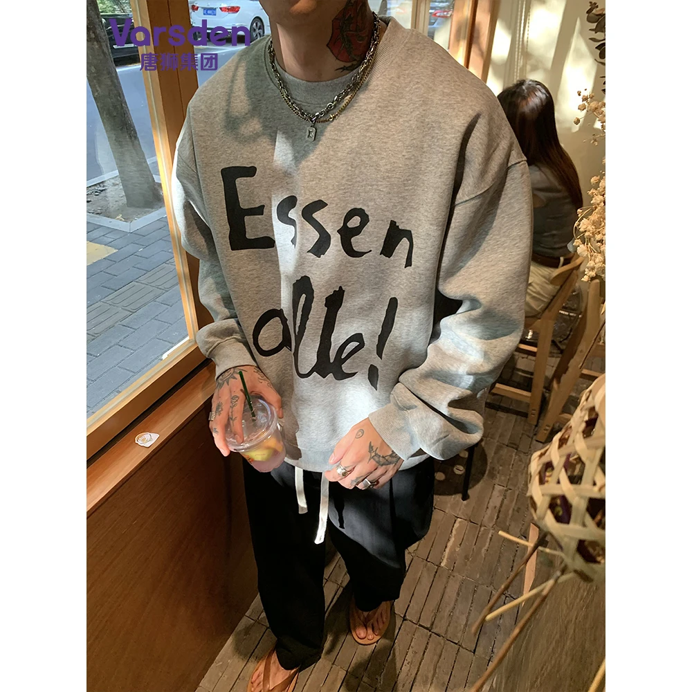 唐狮集团Varsden420克重磅复古字母款圆领卫衣宽松vibe情侣套头衫
