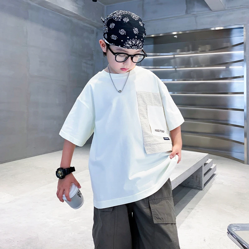 潮牌字母儿童装夏季短袖T恤2025新款男童半袖夏装中大童宽松上衣