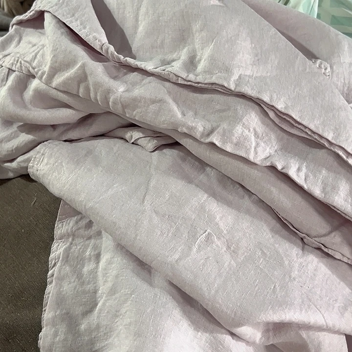 棉棉加大枕套纯亚麻浅粉色