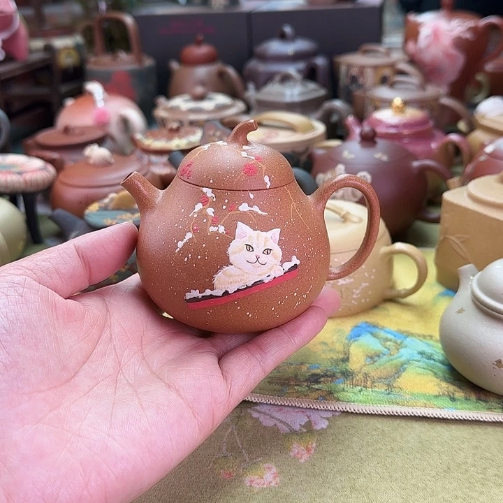 紫砂茶壶茄瓜猫咪
