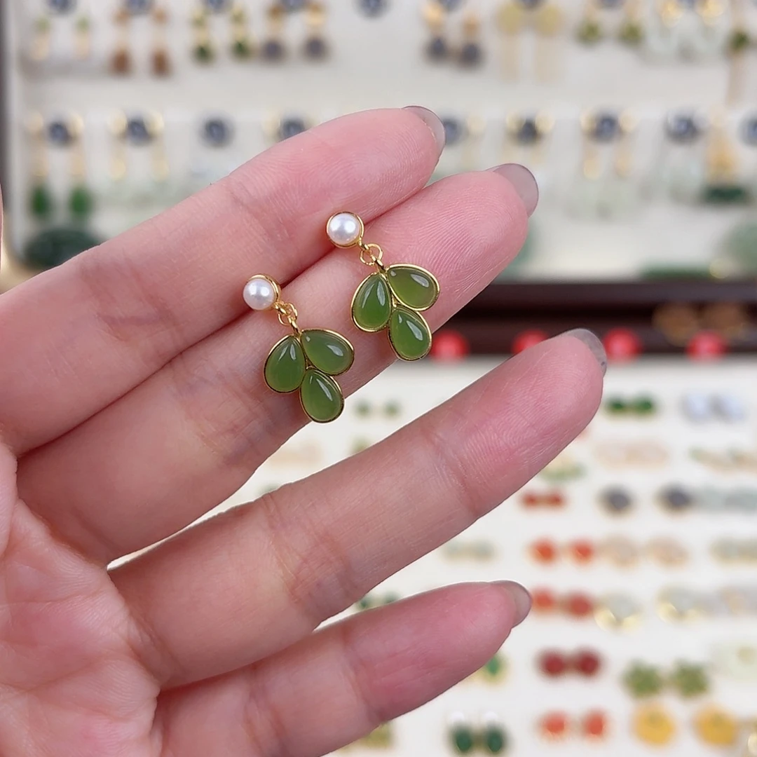 银S925镶嵌和田玉耳饰