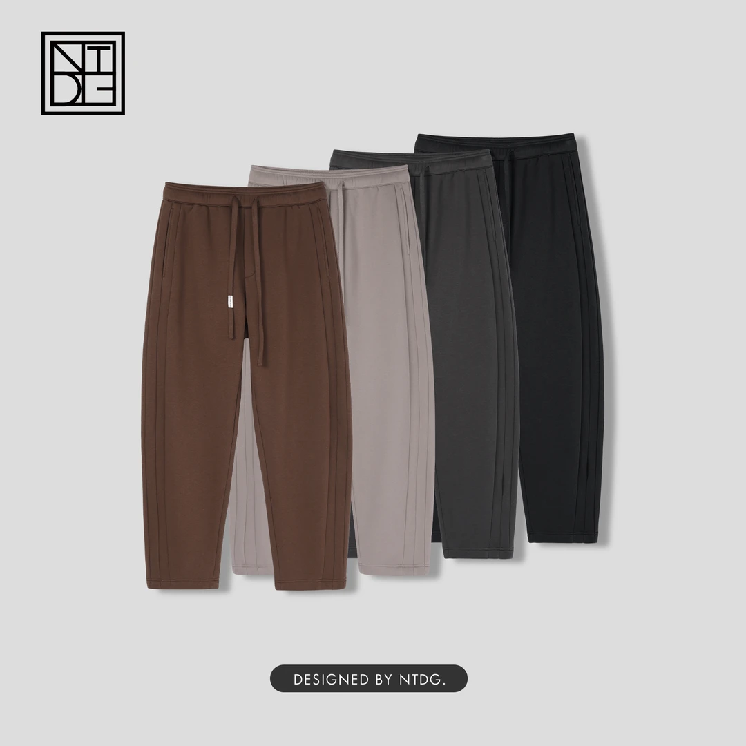 冬季加绒加厚简约宽松弹力松紧腰直筒休闲长裤70070-1