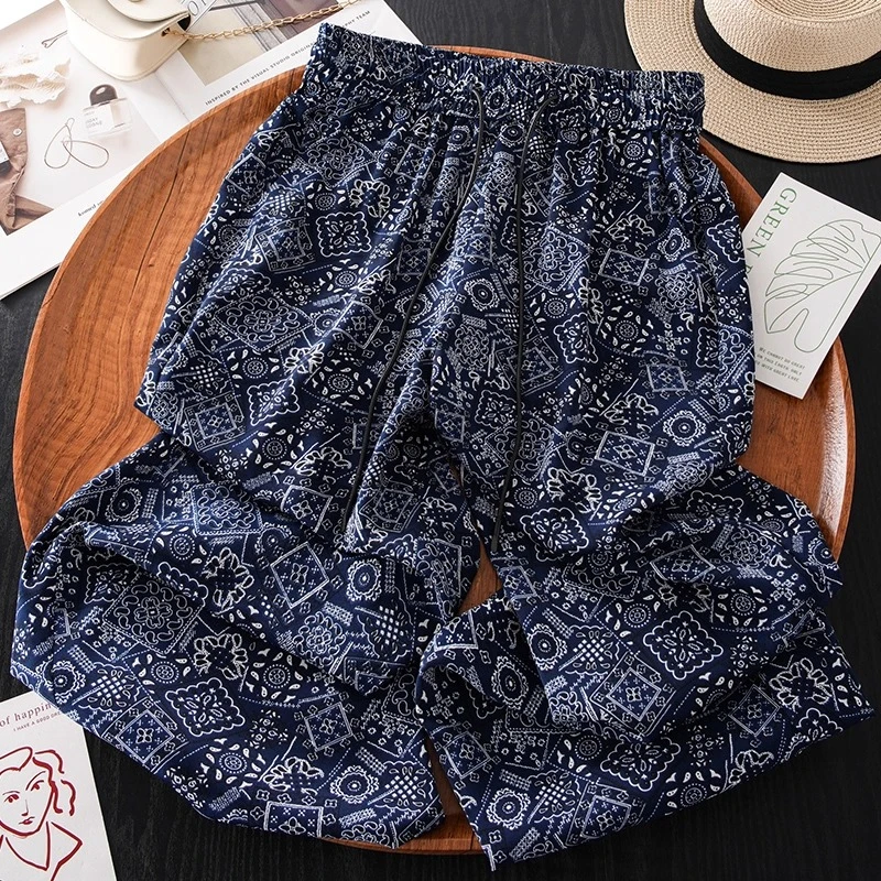 冰丝阔腿裤女2025新款花裤子夏季薄款印花休闲裤高腰垂感直筒裤子