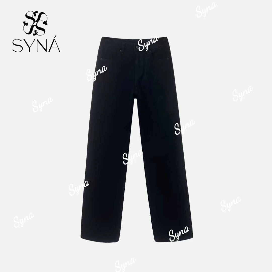 希娜【常规】轧质感中高腰直筒牛仔裤-四面弹薄绒款