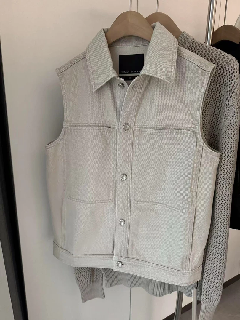 【韩代】多口袋牛仔马甲