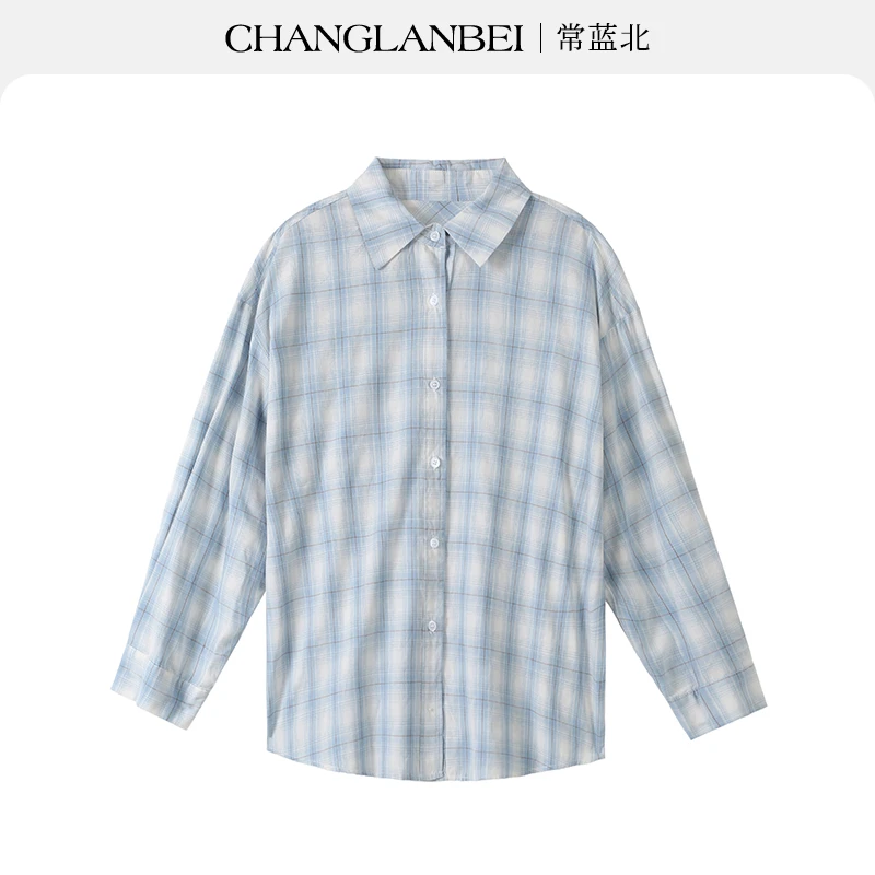 【蓝莓专属】夏季新款时尚女百搭高级设计款潮流休闲格子防晒衬衫