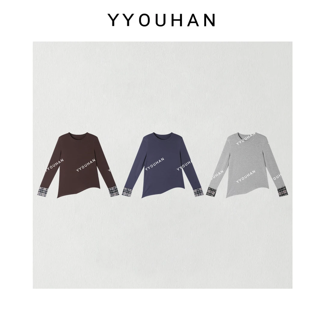 小众设计不规则下摆拼接手袖百搭T恤上衣 2409B4424