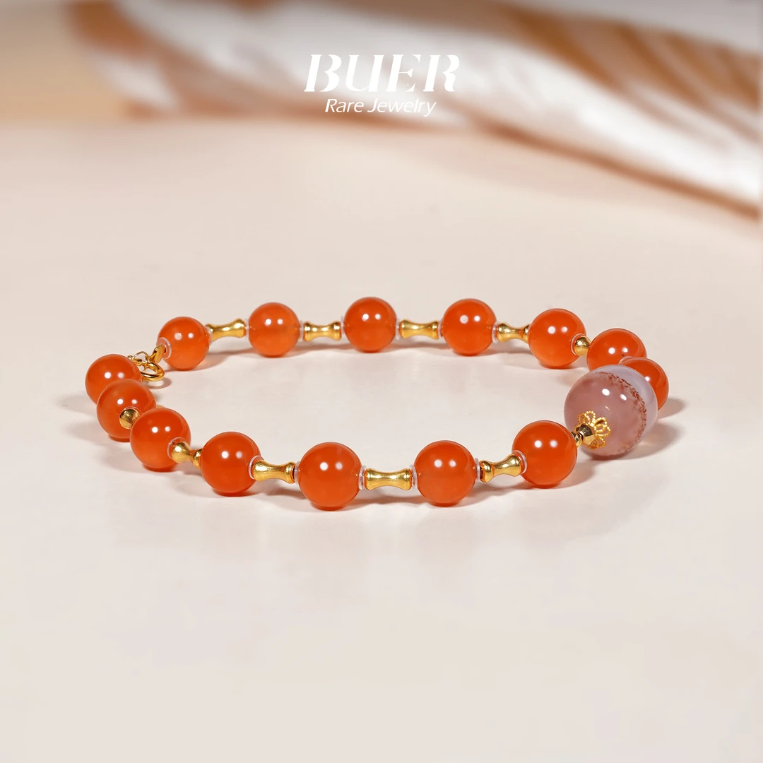 【不二】南红冰红18k金DIY手链6mm+（多样性发）