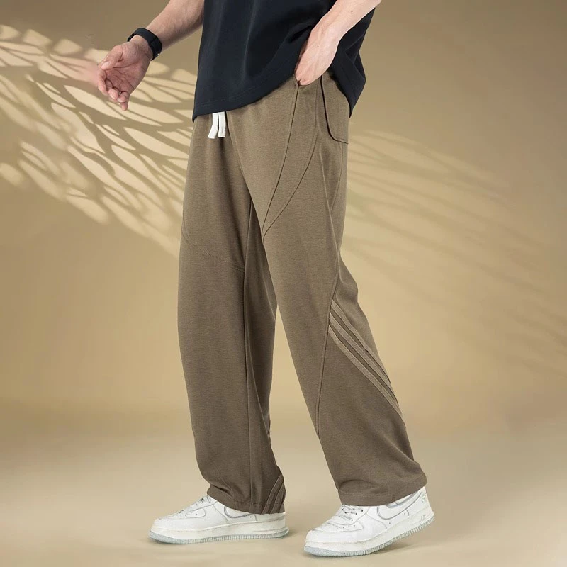 高端天丝休闲裤男士夏季薄款工装美式运动裤宽松直筒长裤子男