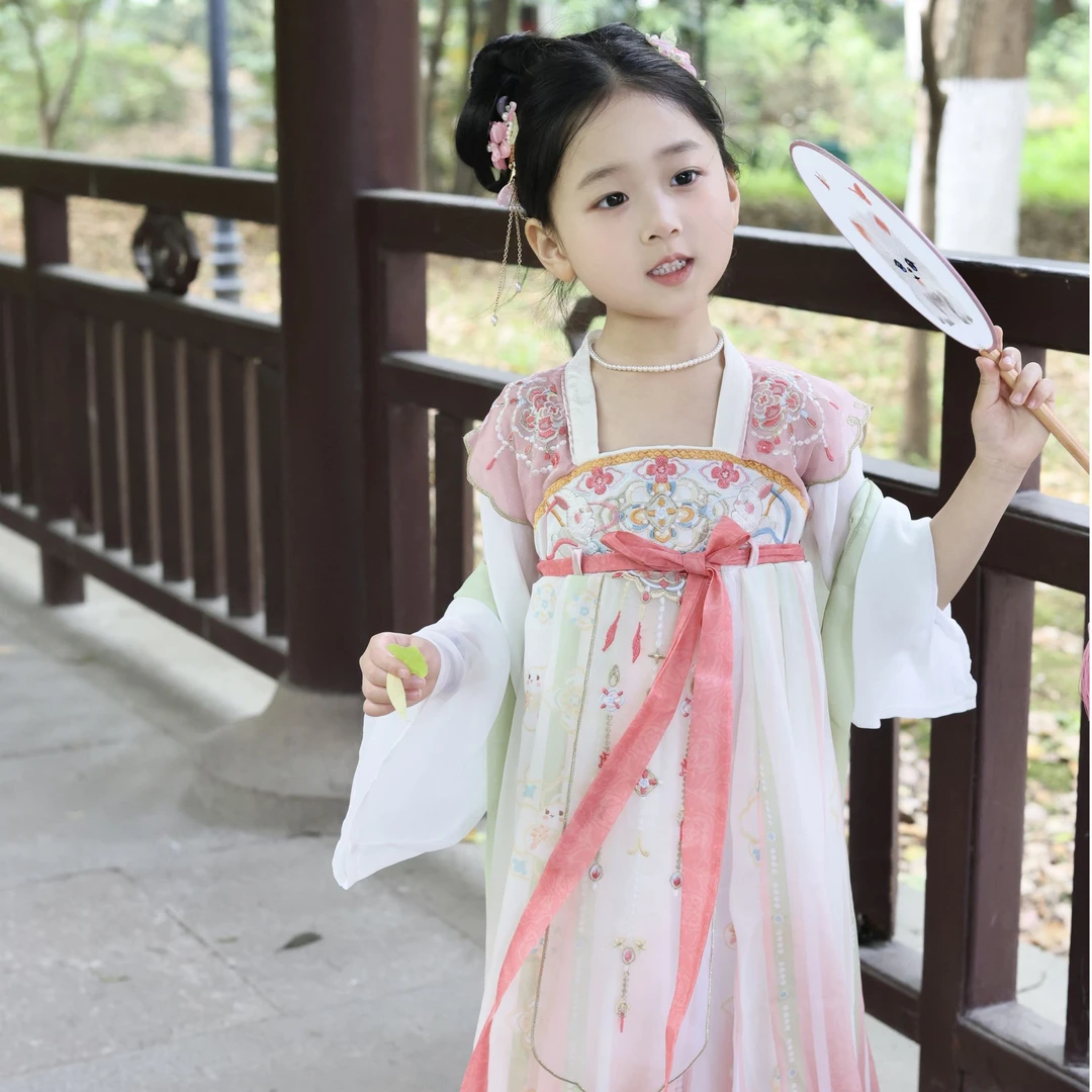 新款春夏季汉服襦裙女童秋款小女孩儿童中国风超仙长袖连衣裙中秋