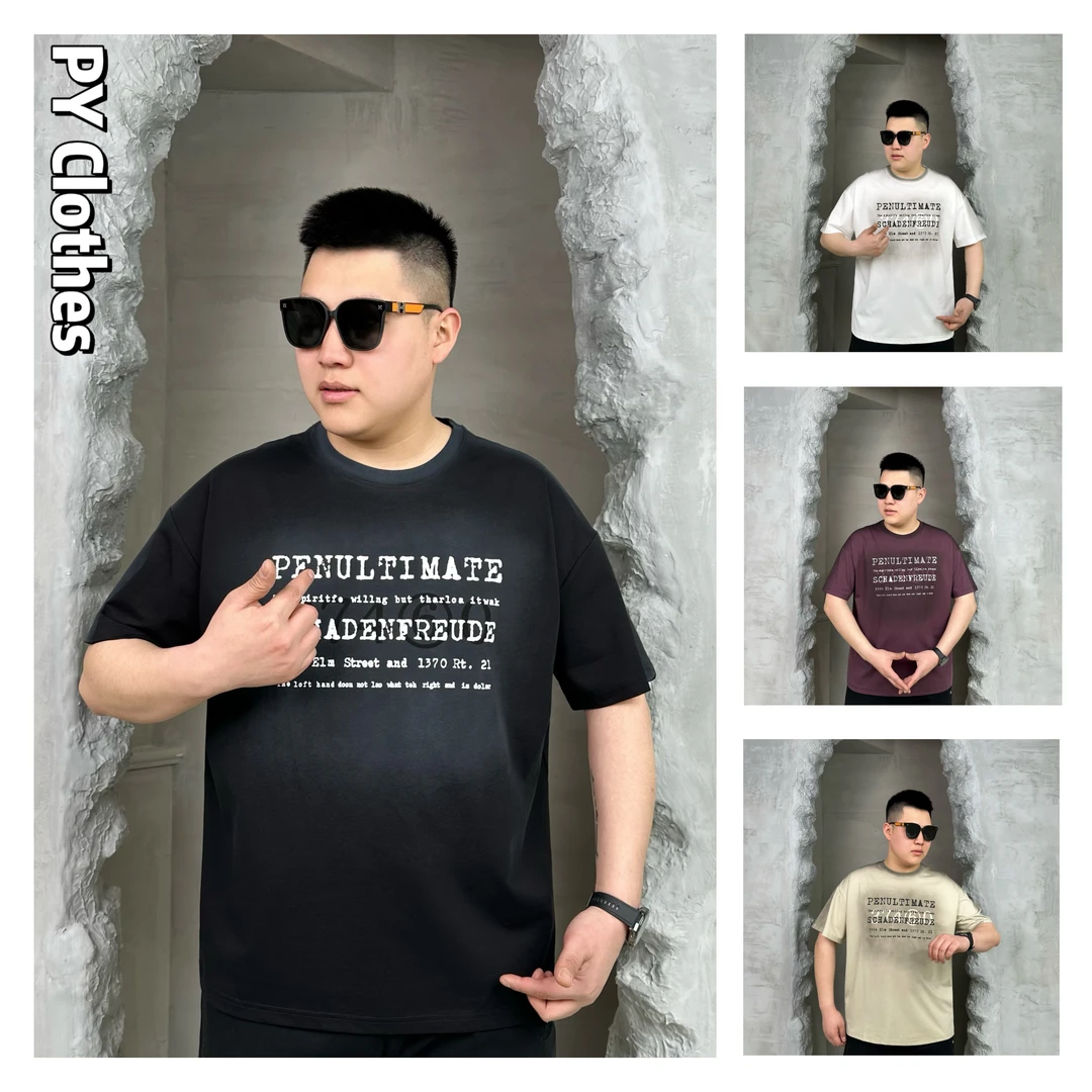 胖语大码男装 2025年春夏新款重工扎染渐变潮牌字母短袖S8831#K