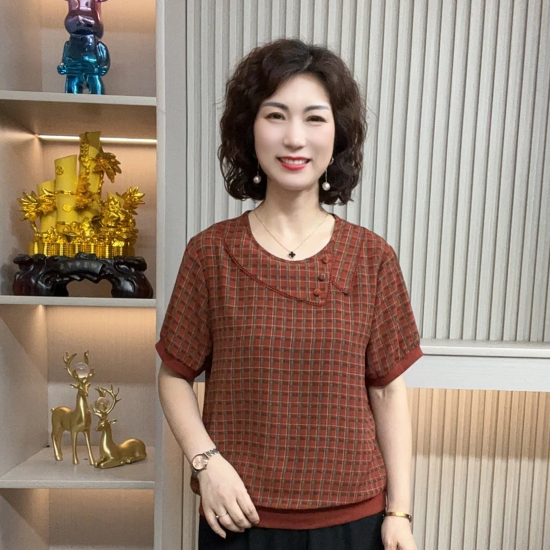 妈妈装流行欧若拉时尚潮牌女装宽松夏装女士独特漂亮小衫休闲短袖