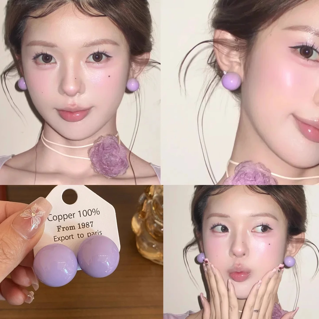 非金属树脂耳饰 巨显白！小清新糖果色耳钉女春夏芋泥紫甜美耳环