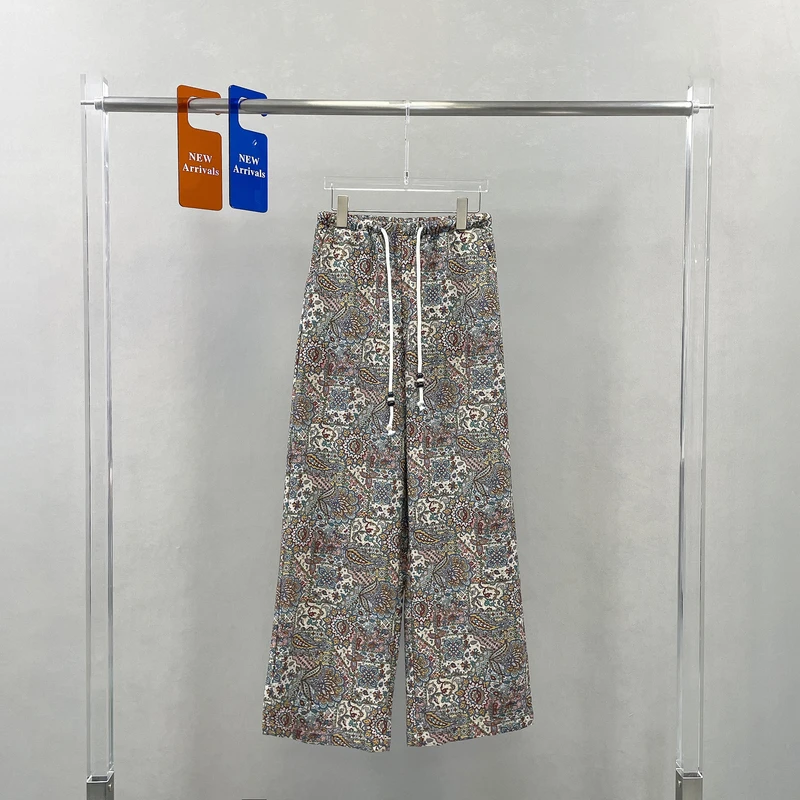 2025夏小众复古花纹百搭休闲裤高腰直筒国潮民族风裤子K22560-1