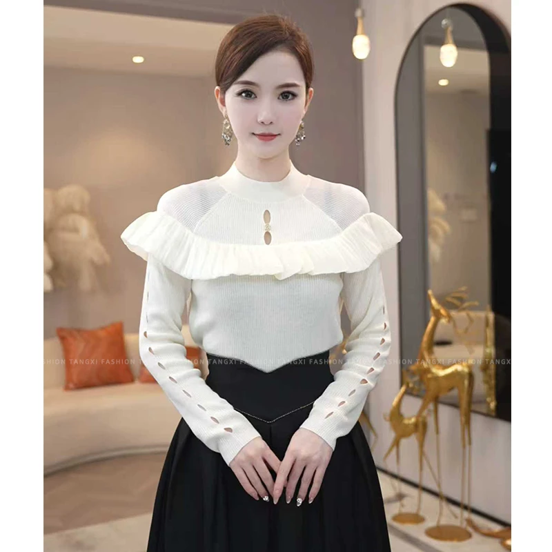 2025秋冬新款【8277】含绵羊毛轻奢洋气时尚镂空设计软糯针织毛衣女