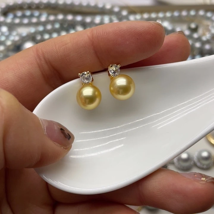 海水珍珠耳饰银S925镶嵌