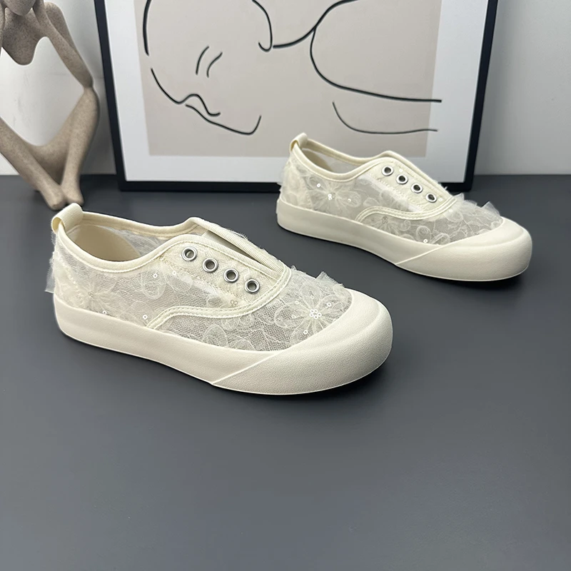 薄网透气一脚蹬渔夫鞋女2025夏季新款百搭平底单鞋橡胶防滑小白鞋