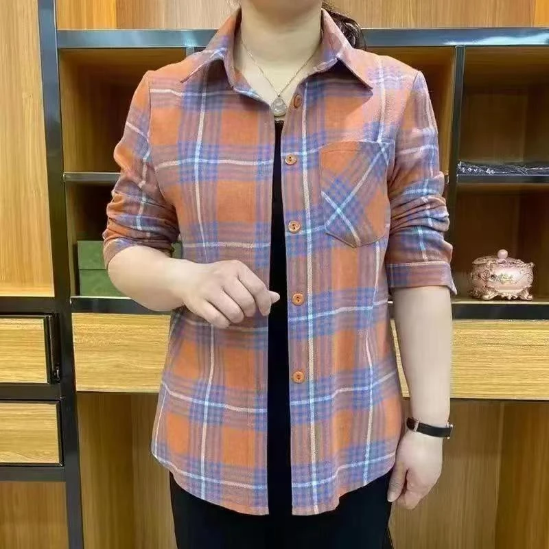秋季格子衬衫防晒多扣方领长袖衬衫修身韩版显瘦春秋女士格子