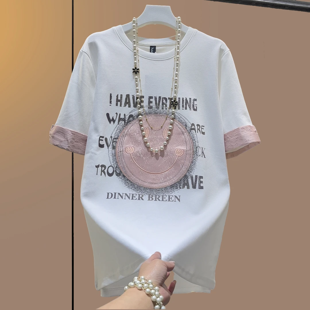 大码女装胖妹妹T恤夏季显瘦洋气ins半袖印花